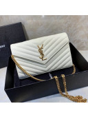 Saint Laurent 360452 Monogram Chain Wallet in Grained Matelasse Leather White (GHW)2019