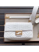 Fendi Baguette Medium FF Logo Lambskin Flap Bag White 2019