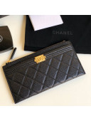 Chanel Large Quilted Grained Leather Zip Boy Card Holder Black/Gold