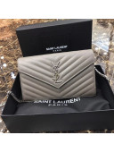 Saint Laurent 360452 Monogram Chain Wallet in Grained Matelasse Leather Grey (SHW)2019