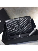 Saint Laurent 360452 Monogram Chain Wallet in Grained Matelasse Leather All Black 2019