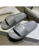 Balenciaga Leather Language Print Flat Slide Sandals Grey 02 2021 (For Women and Men)