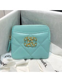 Chanel 19 Lambskin Card Holder Light Blue 2021