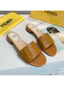 Fendi FF Leather Slide Sandals Brown 2020