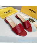 Fendi FF Leather Slide Sandals Red 2020