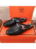 Hermes Classic Kelly Calfskin Flat Mules Black 2020