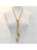 Chanel Metal Tags Pendants Long Necklace AB3075 Gold 2020