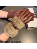 Chanel Lambskin and Rabbit Gloves with Buckle Brown 2021 11