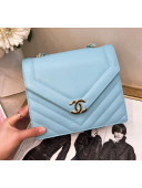 Chanel Chevron Calfskin Chain Flap Bag AS0025 Light Blue 2019