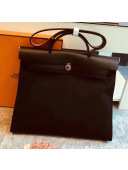 Hermes Original Leather And Canvas Large Herbag Handbag 39cm Black/Deep Coffee 2019