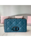 Dior Medium Caro Chain Bag in Quilted Macrocannage Calfskin Steel Blue/Black Hardware 2021