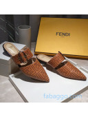 Fendi FF Leather Flat Mules with Buckle Band Brown 2020