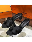 Hermes Santorini Epsom Calfskin Classic H Heeled Slide Sandals 