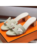 Hermes Santorini Epsom Calfskin Classic H Heeled Slide Sandals 