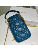 Dior Lady Dior Phone Holder in Blue Cannage Lambskin 2021