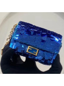 Fendi NANO BAGUETTE Charm Bag in Blue Sequin 2020