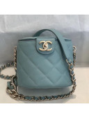 Chanel Quilted Lambskin Chain Round Vanity Case AS1355 Blue 2019