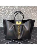 Valentino Large VCASE Grainy Calfskin Shopping Tote Bag Black 2021