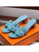 Hermes Santorini Epsom Calfskin Classic H Heeled Slide Sandals 