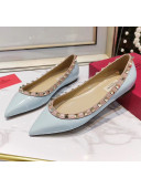 Valentino Rockstud Flat Ballerina in Patent Calfskin Baby Blue