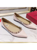 Valentino Rockstud Flat Ballerina in Patent Calfskin Light Pink