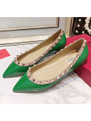 Valentino Rockstud Flat Ballerina in Patent Calfskin Green