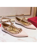 Valentino Patent Calfskin Rockstud Ballerina With Strap Light Pink