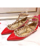 Valentino Patent Calfskin Rockstud Ballerina With Strap Red