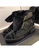 Chanel Patent Leather Lambskin Fur High-top Sneakers G35079 Black 2019