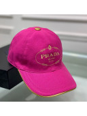 Prada Canvas Baseball Hat with Logo Embroidery Hot Pink 2020