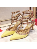 Valentino Patent Calfskin Rockstud Ankle Strap With 6.5cm Heel Yellow