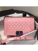 Chanel Rainbow Colored Hardware Quilted Grained Calfskin Medium Classic Boy Flap Bag Pink 2019