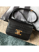 Celine Medium Rriomphe Bag in Crocodile Leather Black 2019