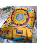 Hermes Patchwork Horse Shawl Scarf 140x140cm Yellow 