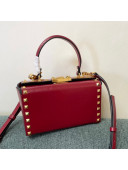 Valentino Rockstud Alcove Grainy Calfskin Box Bag Red 2021 4400