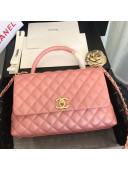 Chanel Iridescent Grained Quilted Calfskin Medium Coco Handle Flap Top Handle Bag Pink 2019