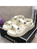 Chanel Leather Strap Flat Sandals with Black CC Charm G35927 White 2021