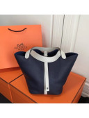 Hermes Togo Calfskin Leather Picotin Lock MM Bag Deep Blue/White