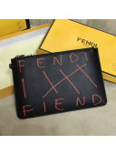 Fendi Roma Calfskin Lettering Clutch Black/Orange 2019