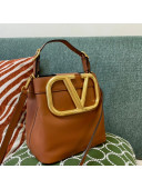 Valentino Supervee Calfskin Bucket Bag with Maxi VLogo Brown 2021 1122