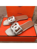 Hermes Aloha Calfskin Fringe Flat Slide Sandal Silver 2020