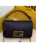 Fendi Litchi Grained Calfskin Mini Baguette Flap Shoulder Bag Black 2019