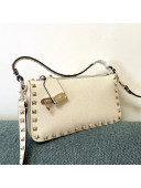 Valentino Small Rockstud Grainy Calfskin Crossbody Bag White 2021 5500