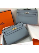 Hermes Mini Kelly 22 Clutch Bag in Epsom Leather(Half Handmade) Blue Flax