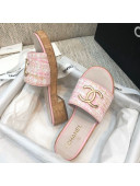 Chanel Metal CC Tweed Slide Sandals G34826 Light Pink 2021