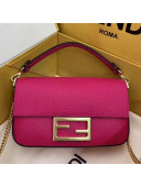 Fendi Litchi Grained Calfskin Mini Baguette Flap Shoulder Bag Hot Pink 2019