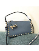 Valentino Small Rockstud Grainy Calfskin Crossbody Bag Blue 2021 5500