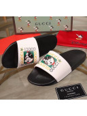 Gucci Disney x Gucci Rubber Flat Slide Sandals  White/Black 2020(For Women and Men)