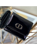 Dior Medium 30 Montaigne Lotus Patent Leather Wallet Black 2019