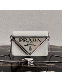 Prada Brushed Leather Maxi Logo Shoulder Bag 1BH189 White 2021